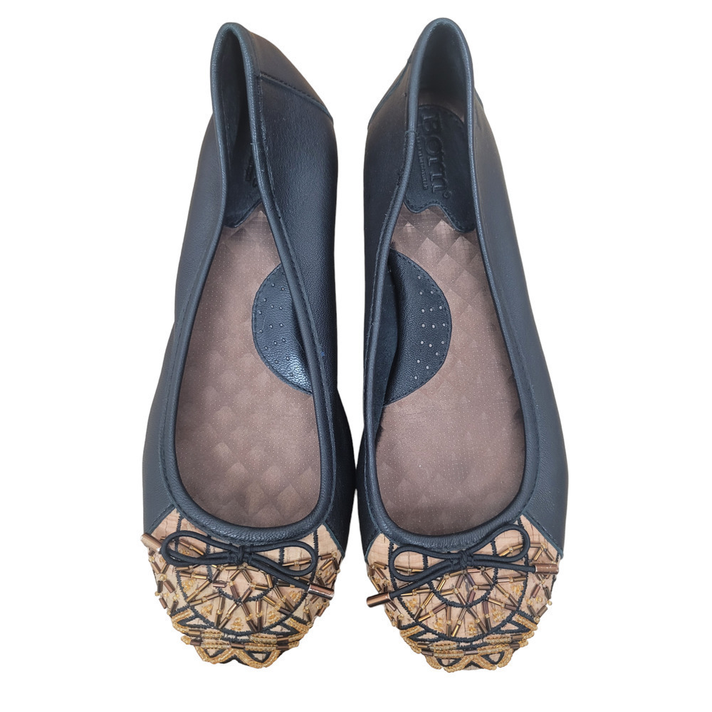 Born Wormen's Karmina Black Leather Gold Sequin Ballet Flats US 6.5